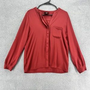 Lumiere Button up Blouse Top Womans Size S Red V neck Long Sleeve casual